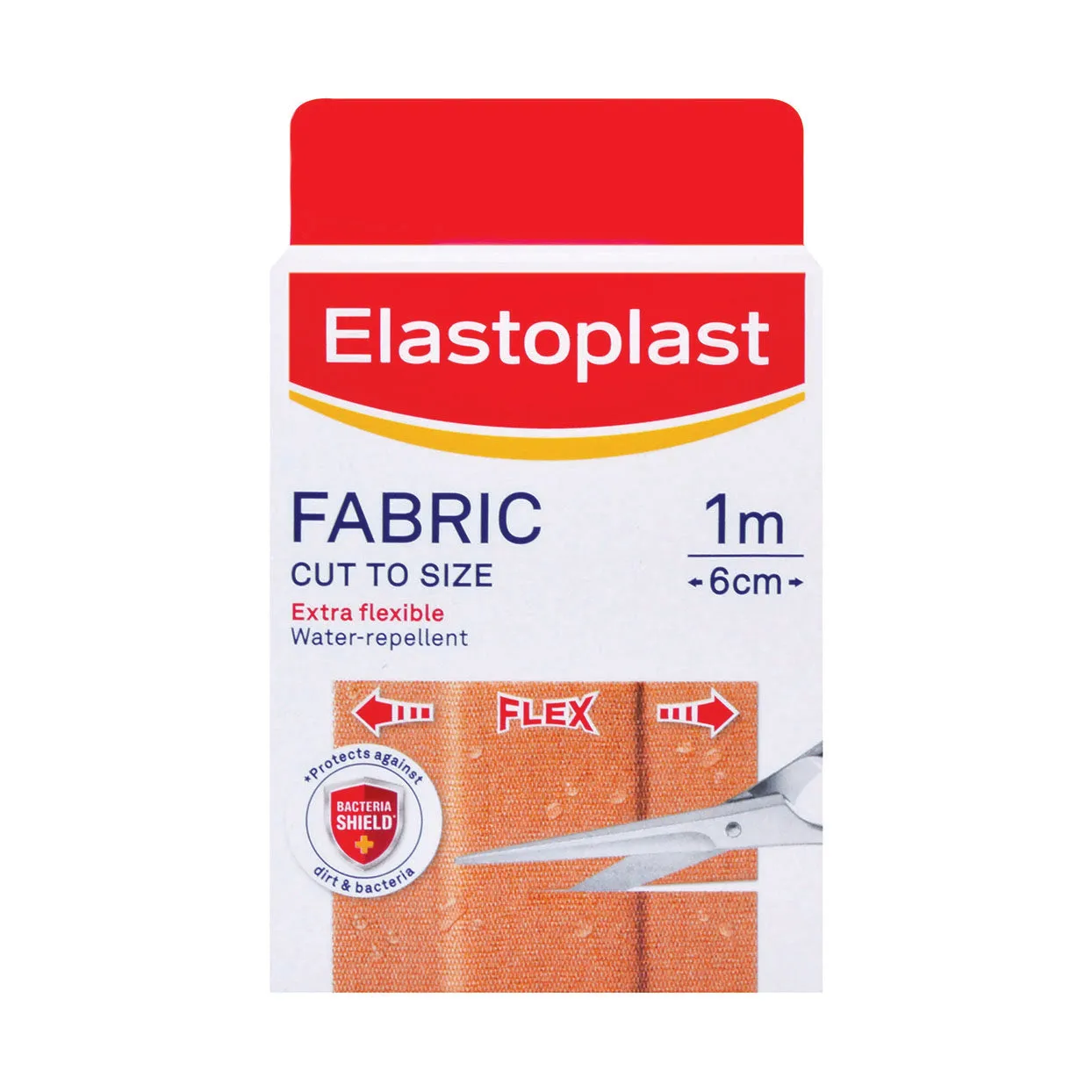 Front of Elastoplast Fabric Cut To Size Plaster 1m x 6cm box