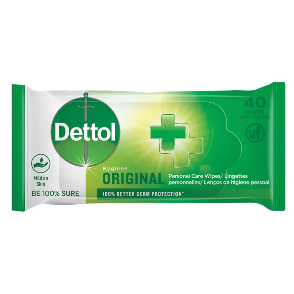 Front of Dettol Hygiene Wipes Original 40's pack on white background