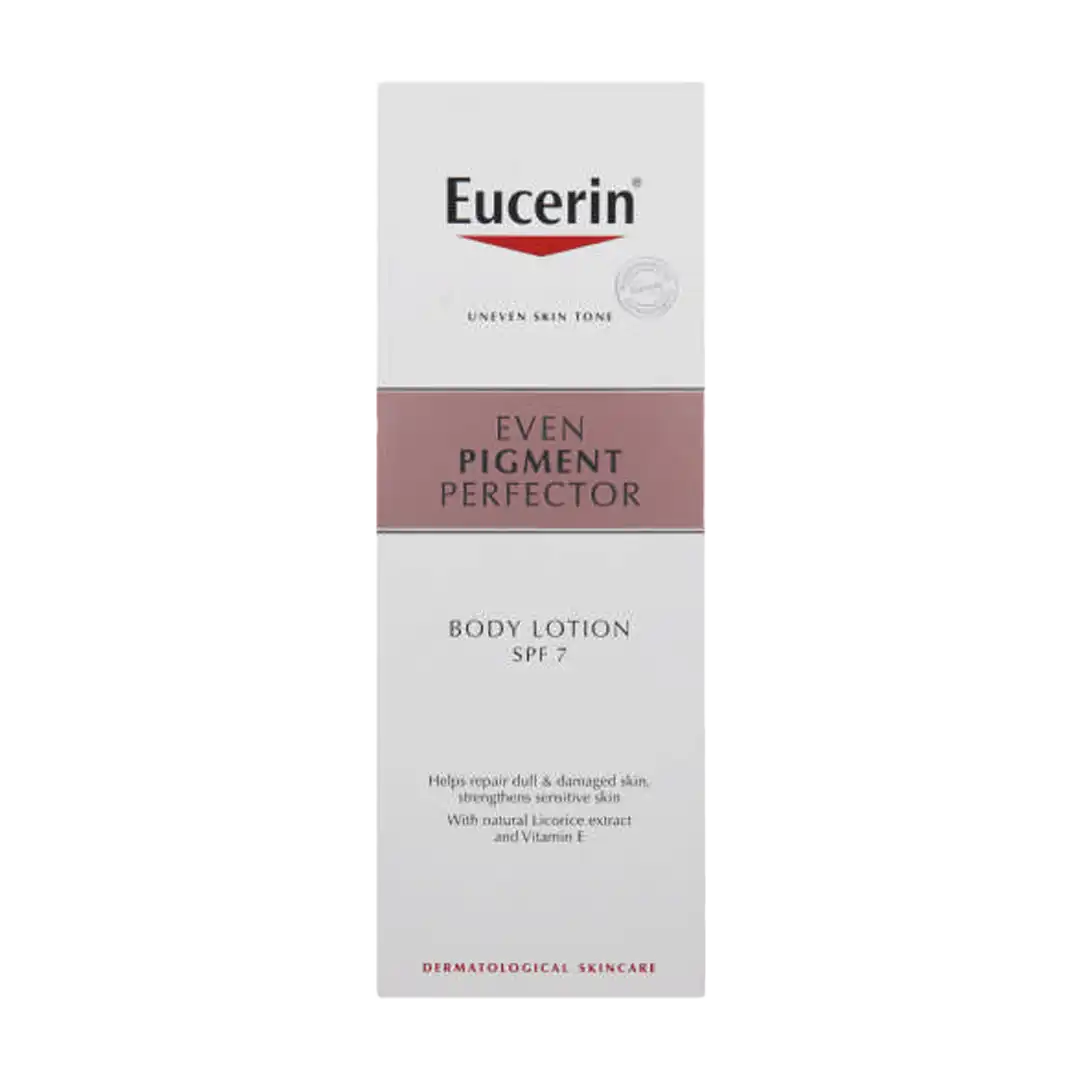 Front of Eucerin Even Pigment Perfector Body Lotion SPF7 250ml box