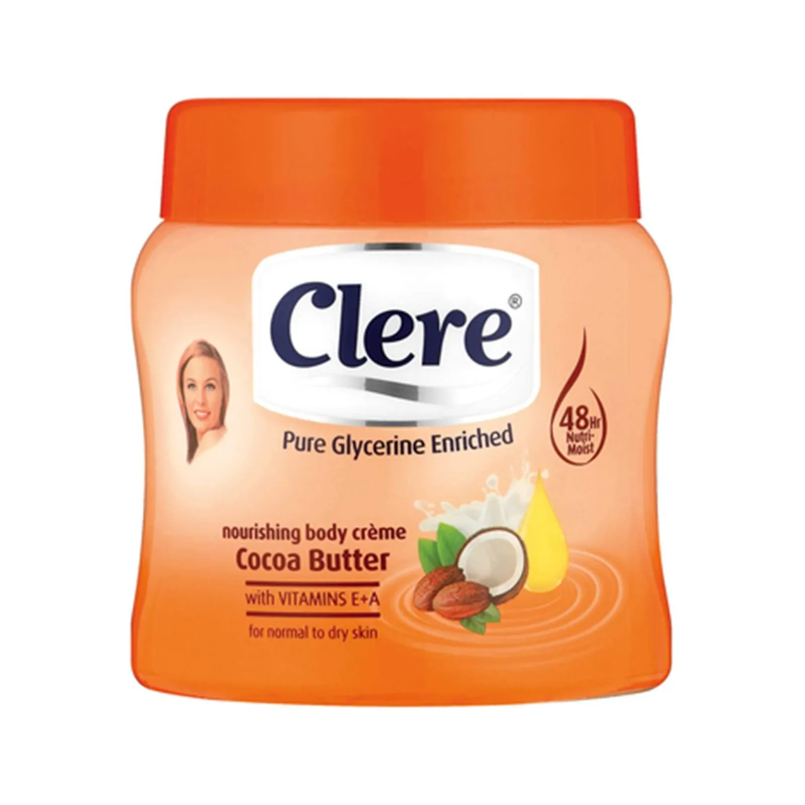 Front of Clere Body Cream Cocoa Butter 500ml tub