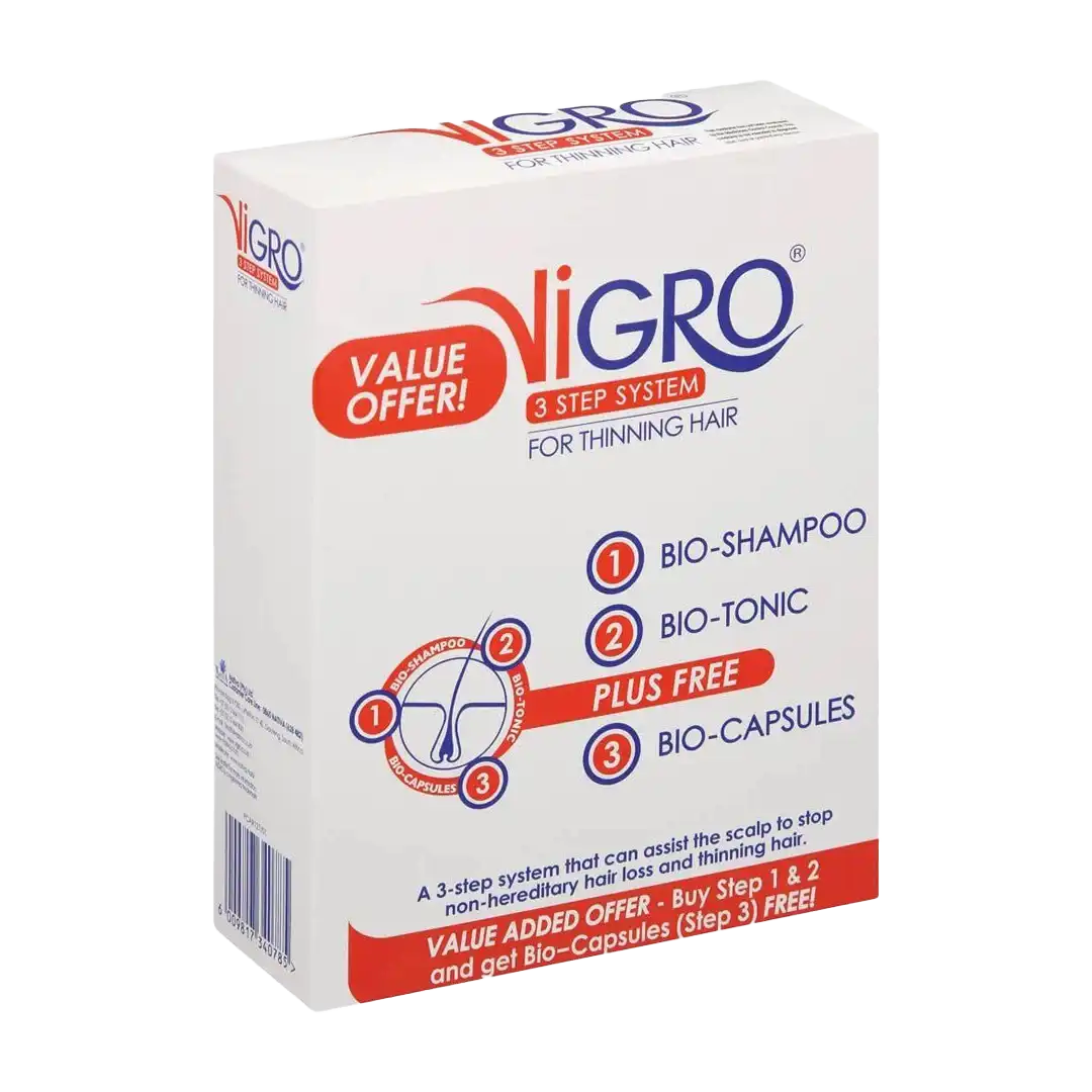 Angled view of Nativa Vigro 3 Step System Value Offer box with free Bio-Capsules