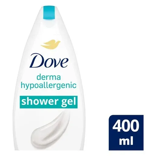 Front of Dove Derma Hypoallergenic Shower Gel 400 ml bottle