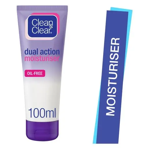 Front of Clean & Clear Dual Action Moisturiser Oil-Free 100ml tube