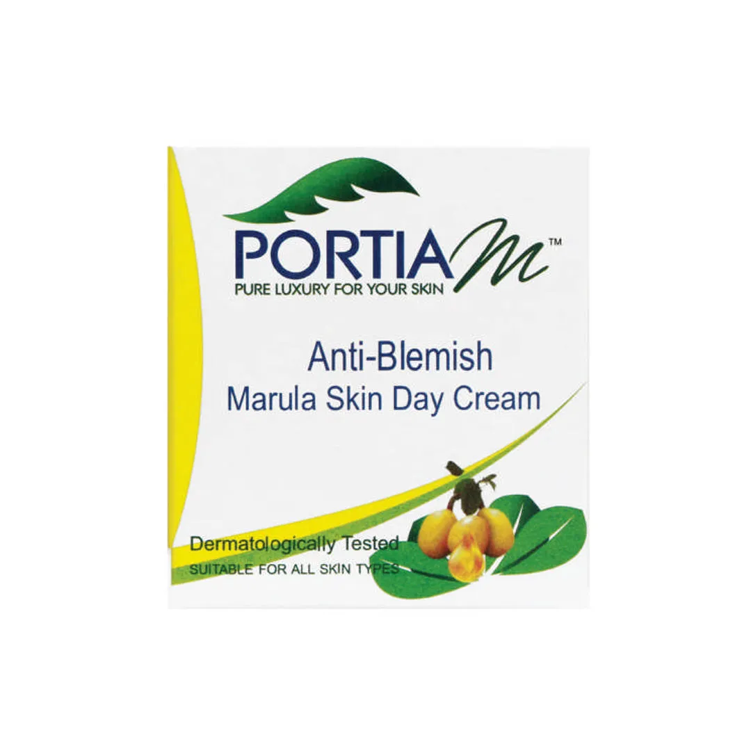 Front of Portia M Anti-Blemish Marula Skin Day Cream box, 50ml
