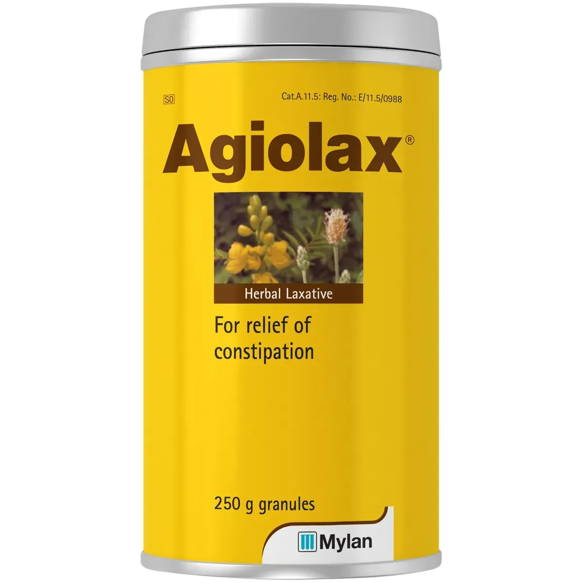 Front of Agiolax Herbal Laxative granules 250 g tin