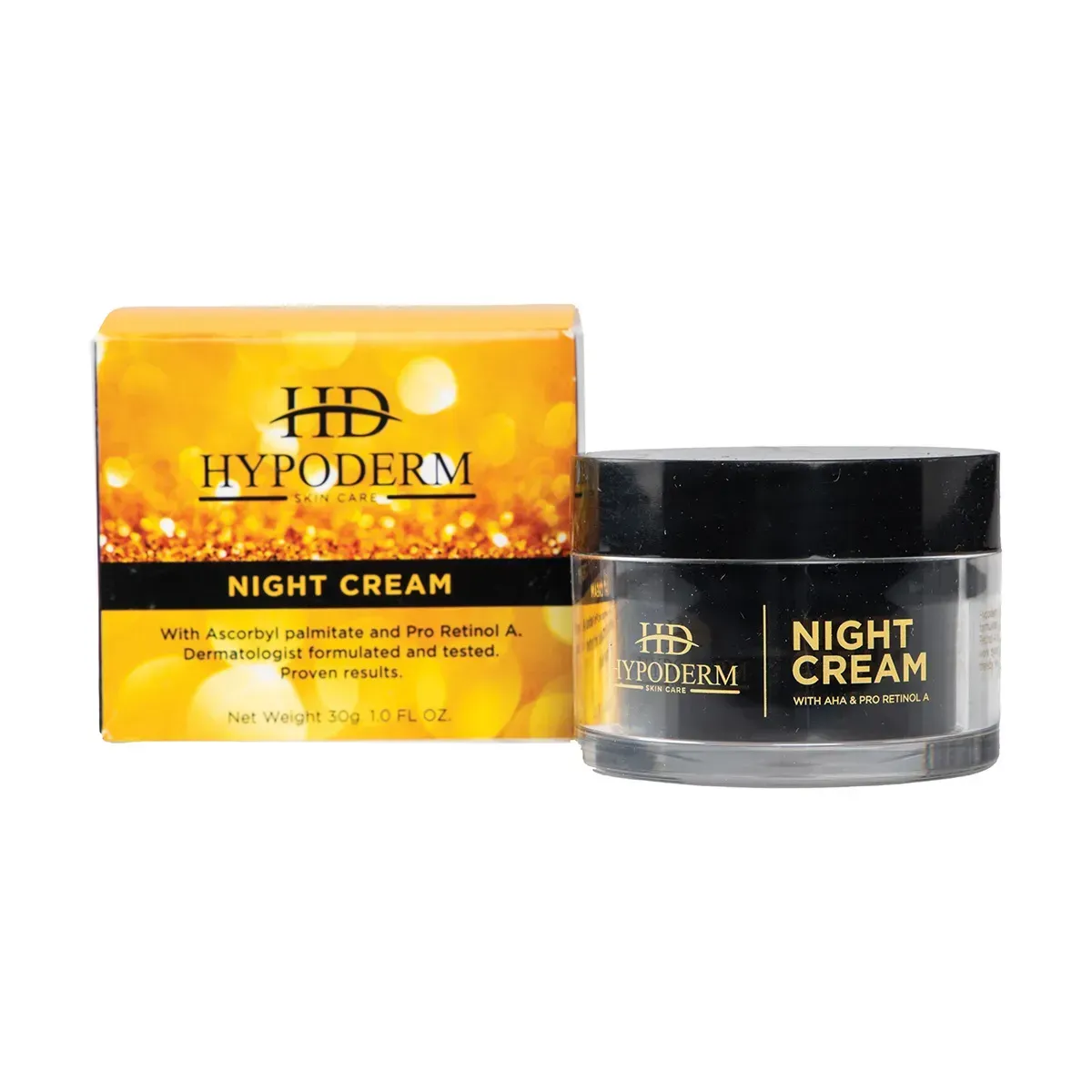 Front of Hypoderm Skin Care Night Cream 30 g box and jar