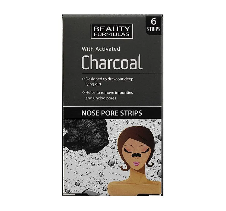 Front of Beauty Formulas Activated Charcoal Nose Pore Strips box, 6 strips