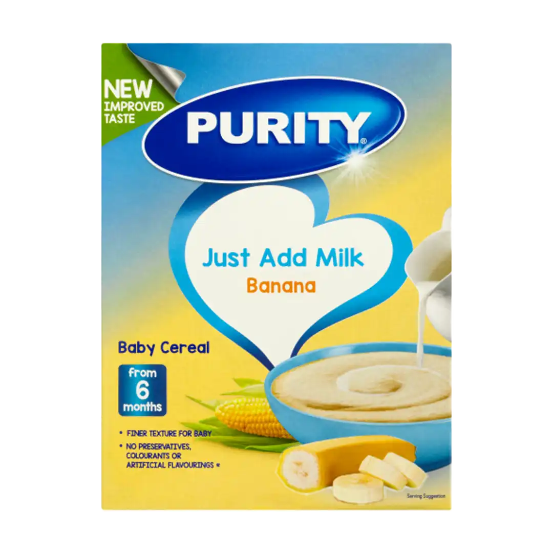 Front of Purity Baby Cereal Wholewheat & Banana, 200g box