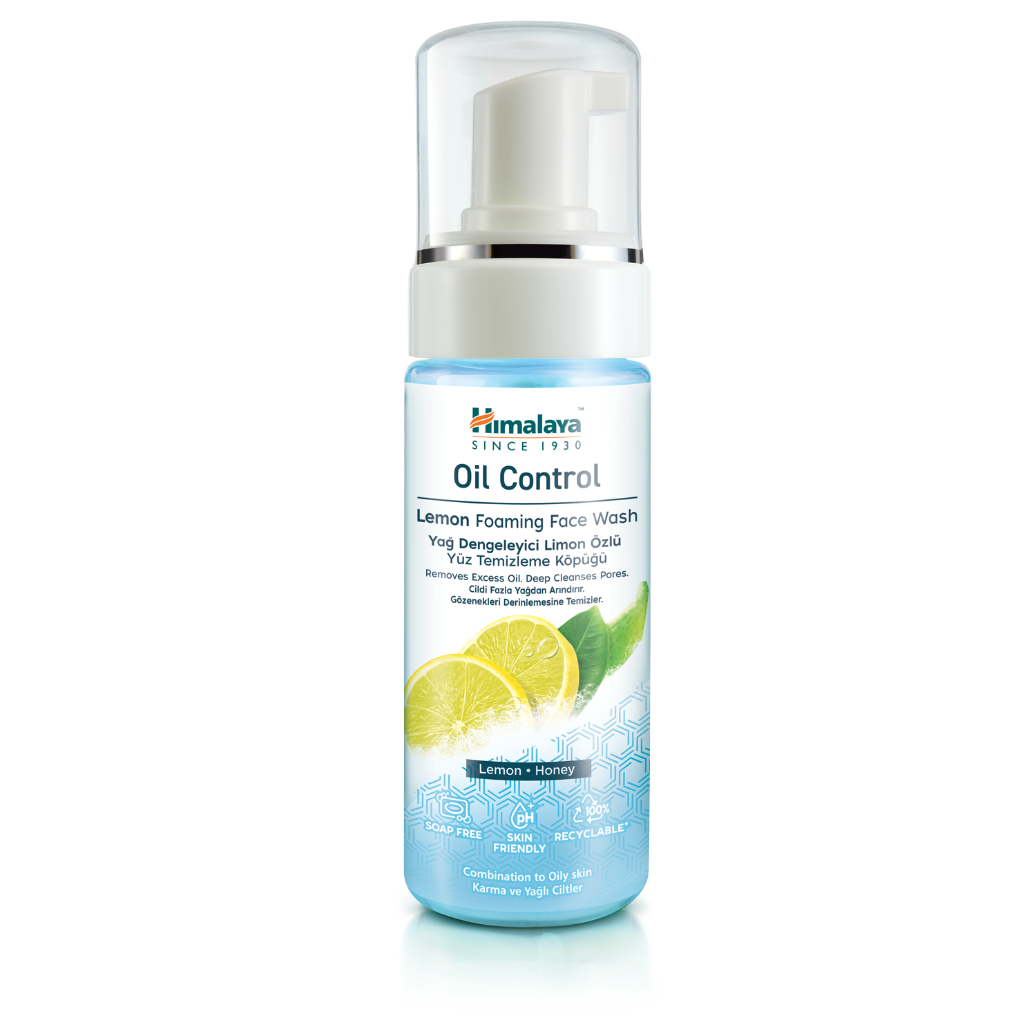 Front of Himalaya Oil Control Lemon Foaming Face Wash 150ml pump bottle
