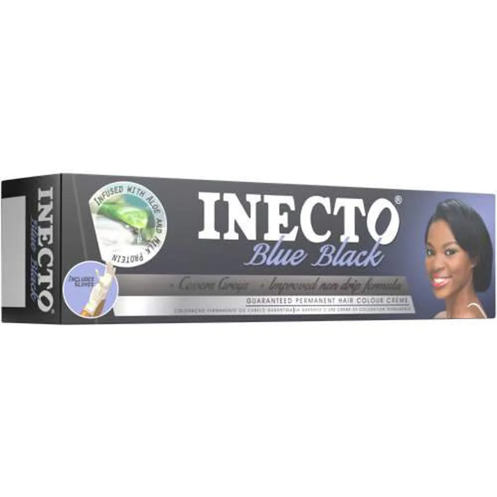 Front of Inecto Blue Black Permanent Hair Colour Créme box