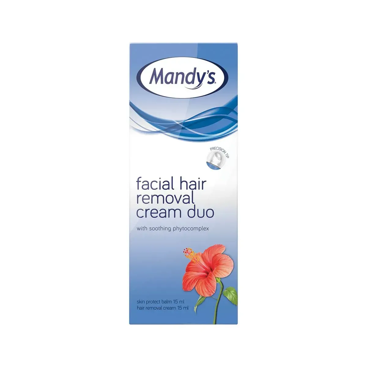 Front of Mandy's Facial Hair Removal Cream Duo 15ml + 15ml box