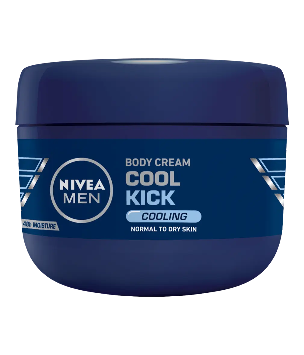 Front of NIVEA MEN Cool Kick Body Cream 250ml tub