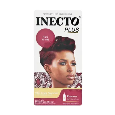 Front of Inecto Plus Permanent Hair Colour Creme, Red Wine shade box