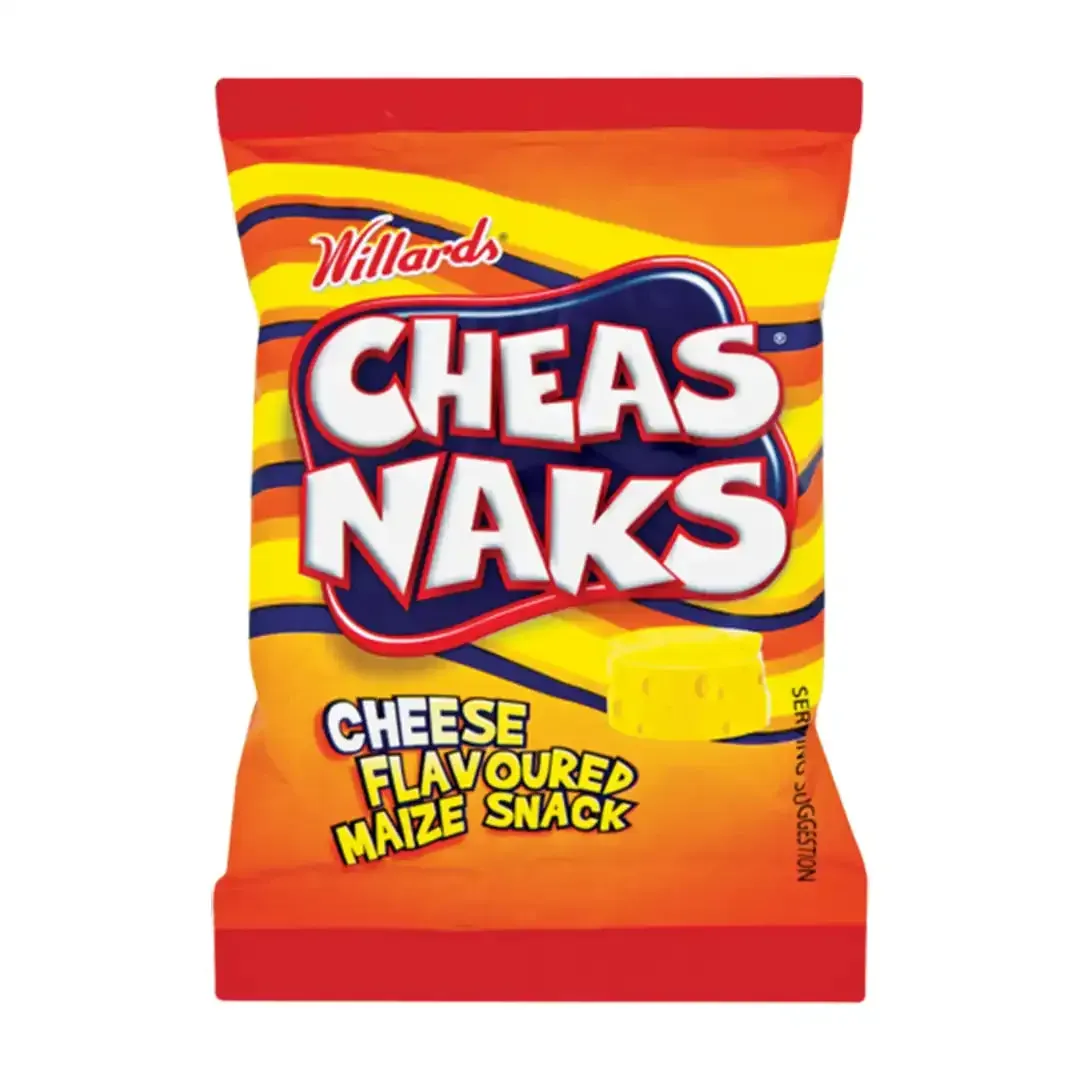 Front of Willards Cheas Naks Cheese Flavoured Maize Snack 40 g packet