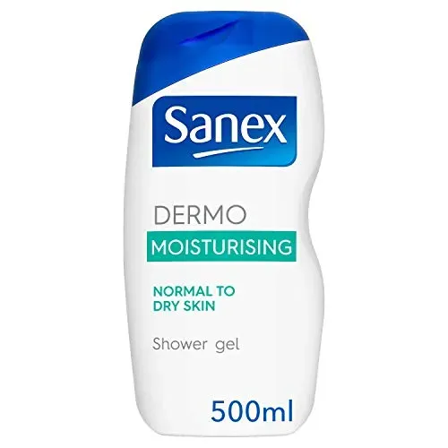 Front of Sanex Dermo Moisturising Shower Gel 500 ml bottle showing 500ml label