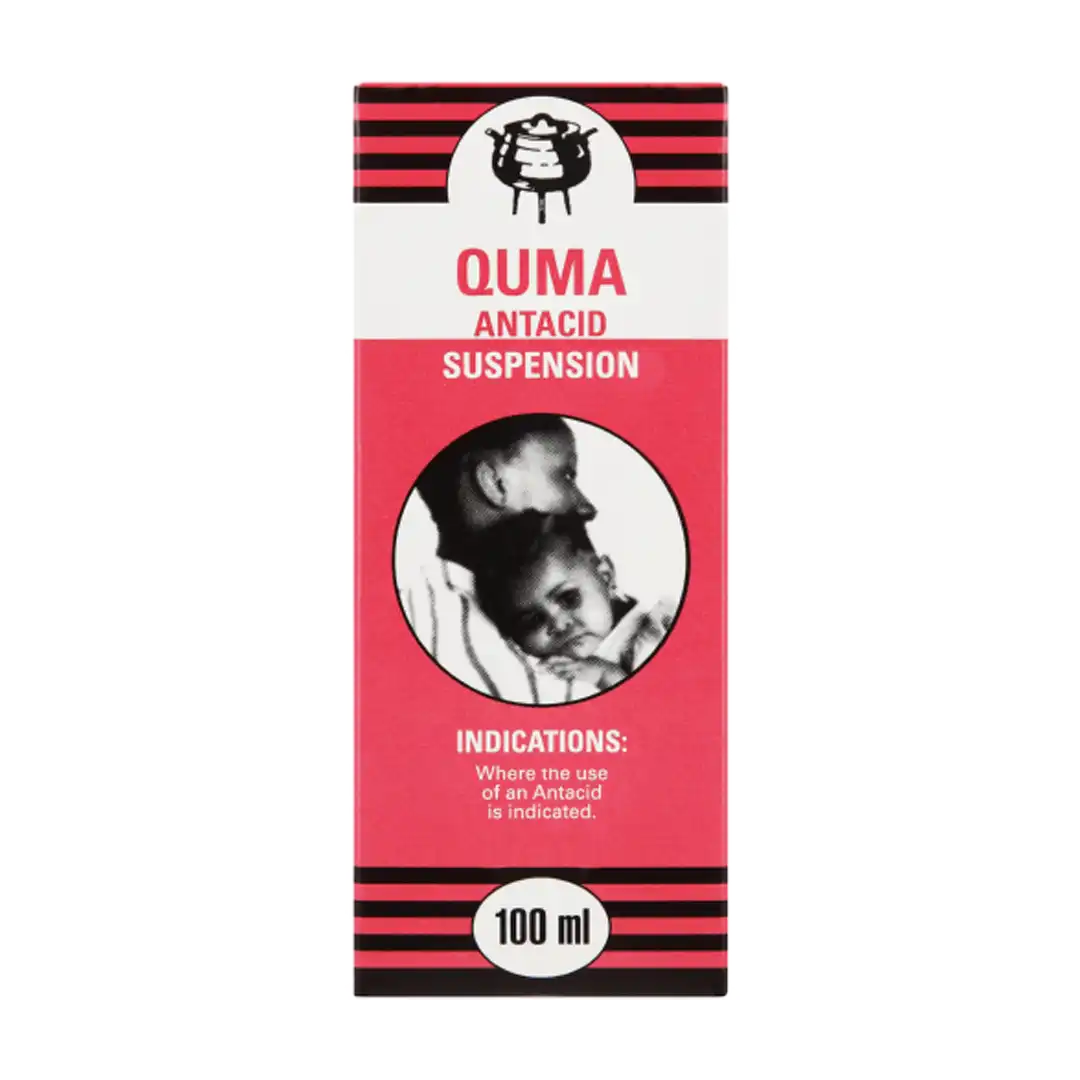 Front of Quma Antacid Suspension 100 ml box