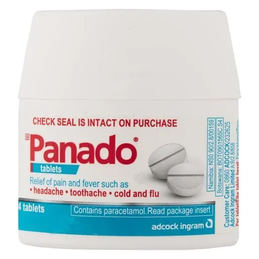 Front of Panado 500mg Tablets 24 tub by Adcock Ingram
