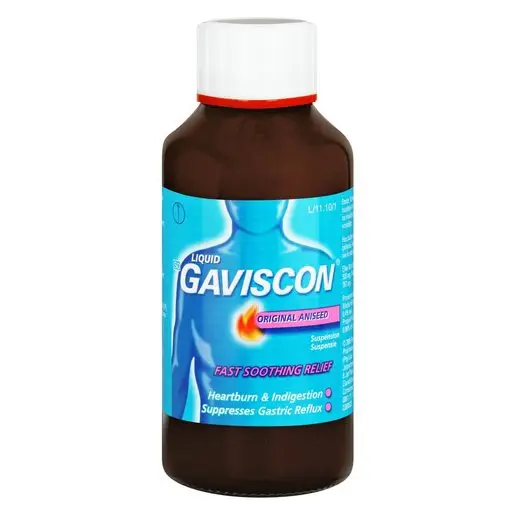 Front of Gaviscon Original Aniseed liquid 300 ml bottle